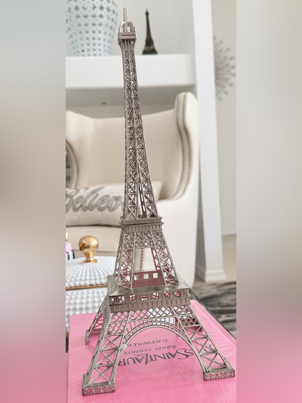 15" Eiffel Tower Statue Decor Alloy Metal, Silver - Picture 9 of 11